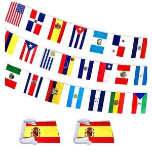 2 Set 22 Countries Spanish Speaking Flags Banner String Latin American